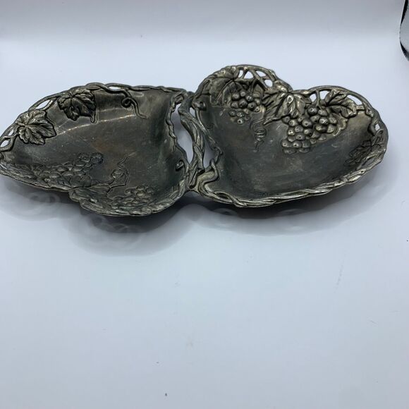 Godinger Dish Silver Art Co Plate Double Heart With Grape Design Plated Serving - Picture 5 of 13